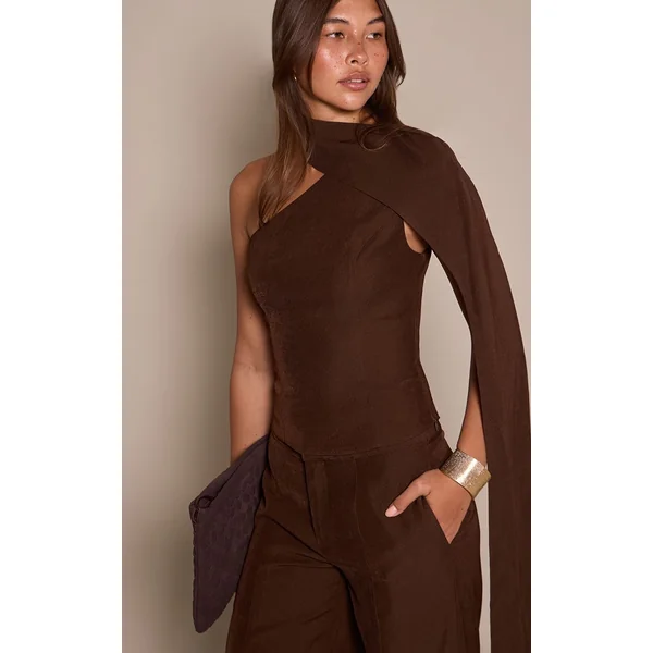 Marron Foncé Pantalon Tailleur Tissé Avec Détails De Coutures