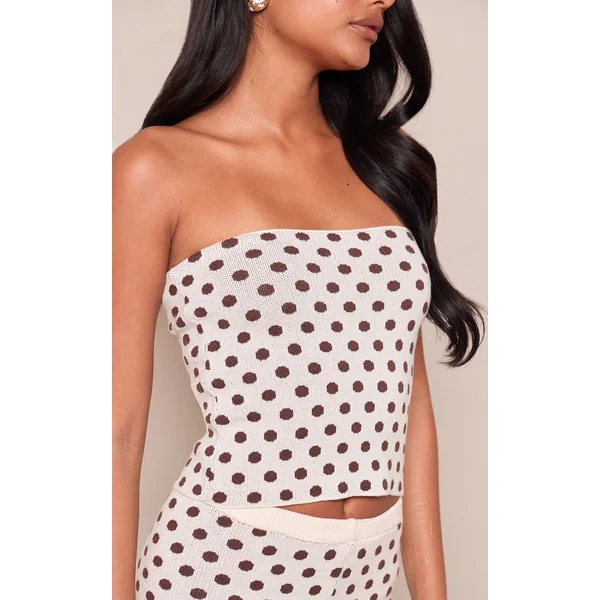 Marron Haut En Maille À Pois Avec Encolure Licou