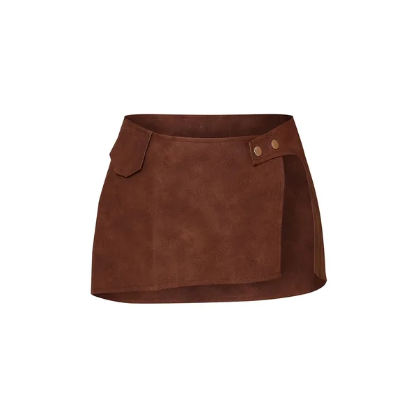 Marron Mini Jupe Micro En Synthétiquecuir Effet Délavé Avec Boutonnière Devant