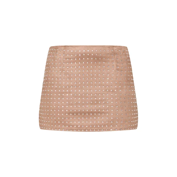 Marron Mini-jupe En Daim Ornée De Strass