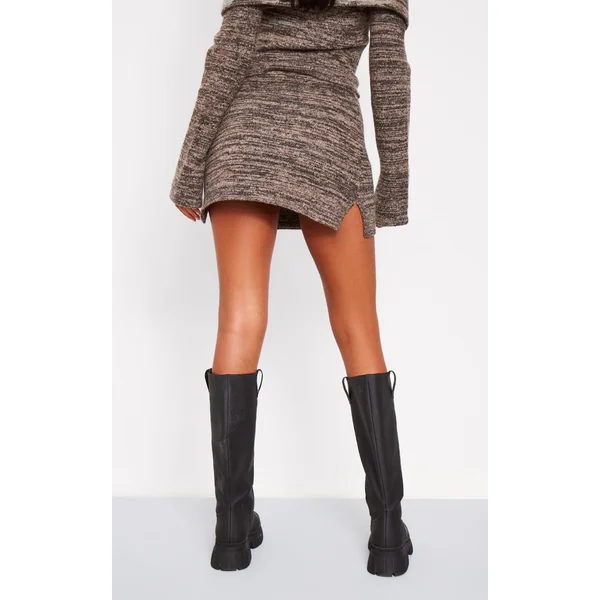 Marron Mini-jupe En Maille Haute