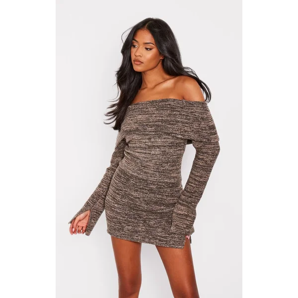 Marron Mini-jupe En Maille Haute