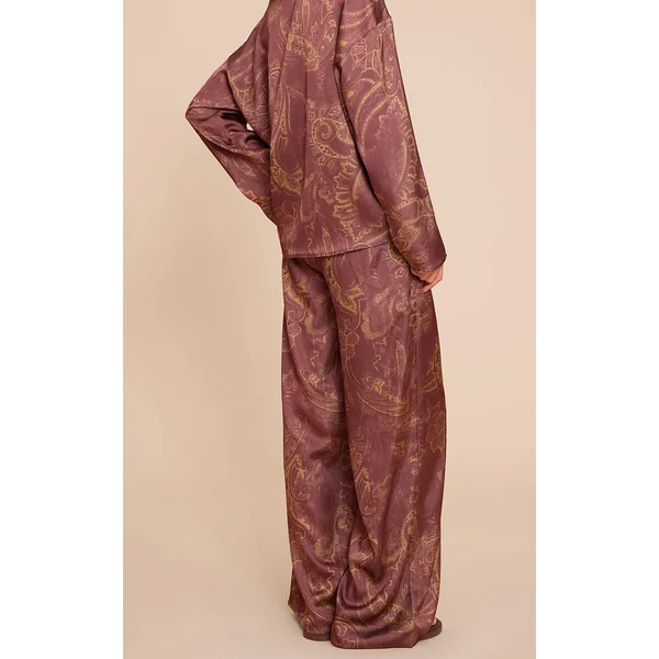 Marron Pantalon Large En Satin