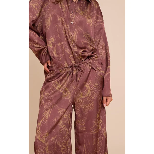 Marron Pantalon Large En Satin