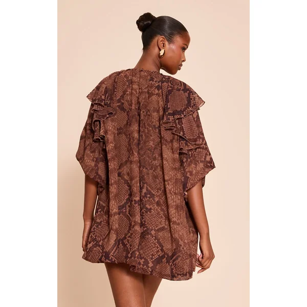 Marron Robe Ample À Volants Imprimé Synthétique