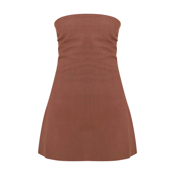 Marron Robe Droite Ample Bustier Aspect Lin