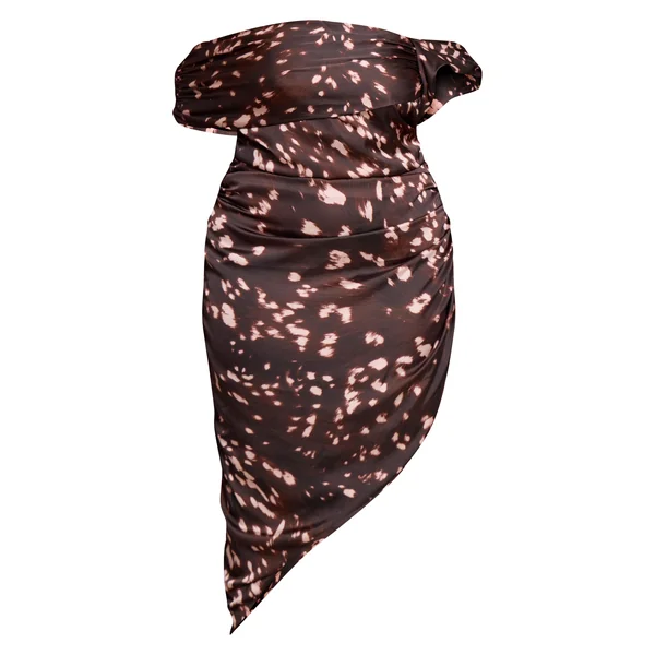 Marron Robe Grande Taille Bardot À Imprimé Floral Et Ourlet Asymétrique