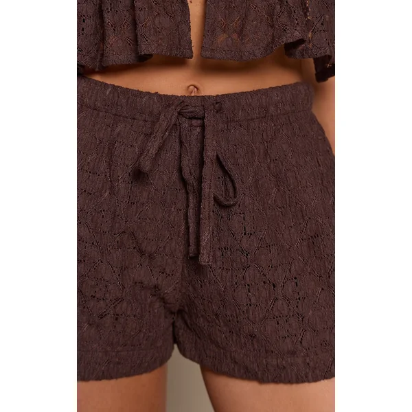 Marron Short Fluide En Dentelle Crochet