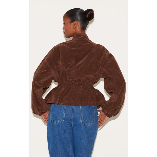 Marron Veste En Synthétique Cintrée À La Taille