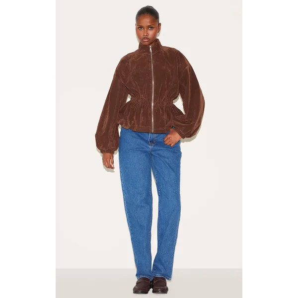 Marron Veste En Synthétique Cintrée À La Taille