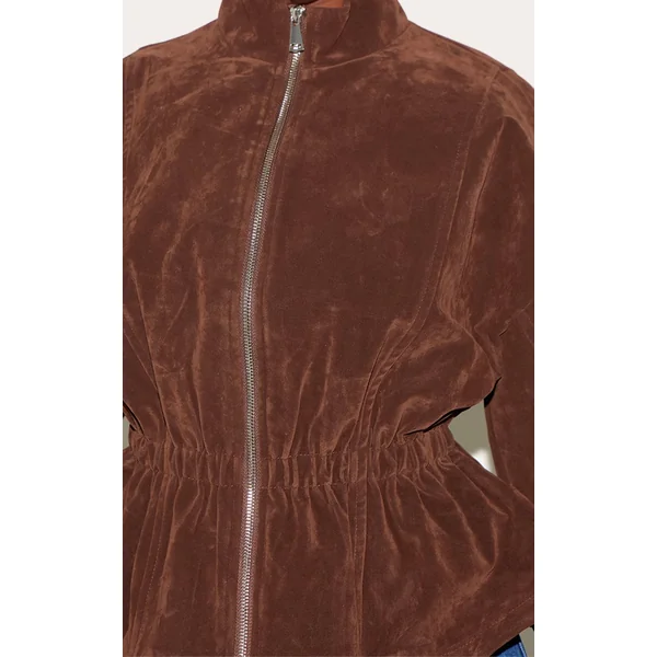 Marron Veste En Synthétique Cintrée À La Taille