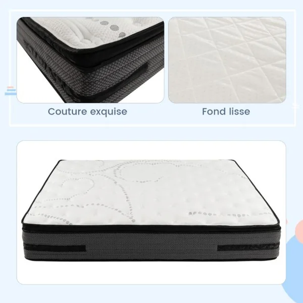 Matelas 140x200 CM de 32 CM d’Épaisseur Matelas Hybride Infusé de Gel Frais H2 avec Soutien à 7 Zones Mousse à Mémoire Ressorts Ensachés