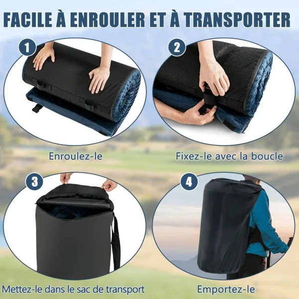 Matelas de Camping avec Mousse à Mémoire de Forme Étanche pas de Gonflage Sac de Rangement Portatif 183 x 62,5 x 6,5 cm Bleu/Gris
