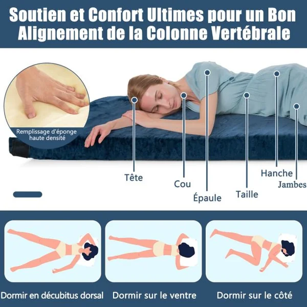 Matelas de Camping avec Mousse à Mémoire de Forme Étanche pas de Gonflage Sac de Rangement Portatif 183 x 62,5 x 6,5 cm Bleu/Gris