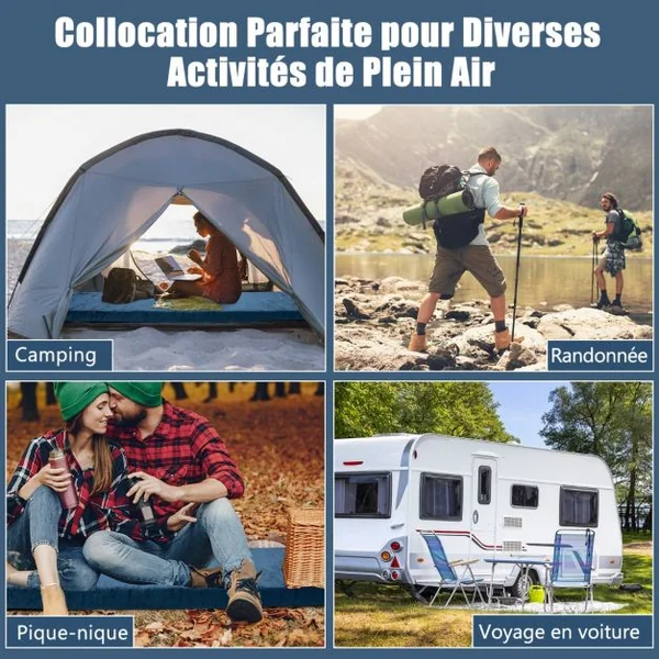 Matelas de Camping avec Mousse à Mémoire de Forme Étanche pas de Gonflage Sac de Rangement Portatif 183 x 62,5 x 6,5 cm Bleu/Gris