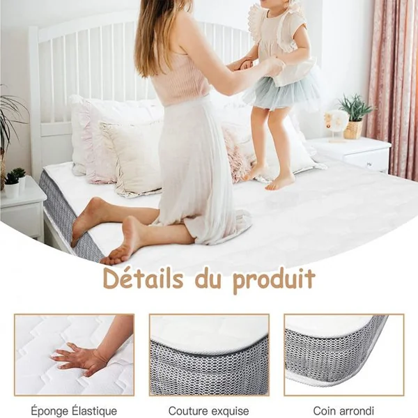 Matelas en Mousse à Mémoire de Forme 90 x 200 x 18 cm Matelas avec Double Face Dureté : H3 Blanc et Gris