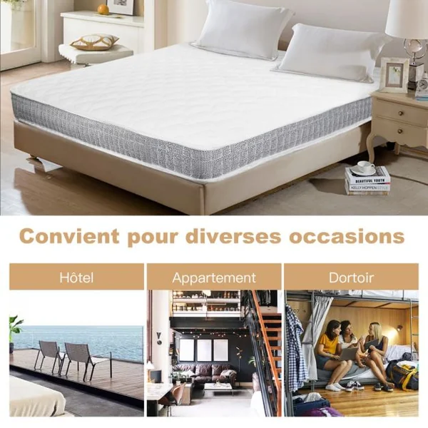 Matelas en Mousse à Mémoire de Forme Matelas Double Face pour Lit Queen Size et une Place 160 x 200 x 18 cm Dureté: H3 Blanc et Gris