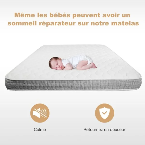 Matelas en Mousse à Mémoire de Forme Matelas Double Face pour Lit Queen Size et une Place 160 x 200 x 18 cm Dureté: H3 Blanc et Gris