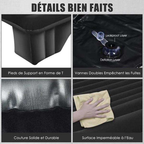 Matelas Gonflable Voiture avec Pompe Électrique Lit Gonflable Surface de Flocage Étanche pour Camping Voyage Charge 300KG
