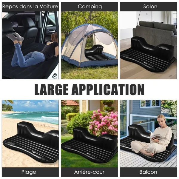 Matelas Gonflable Voiture avec Pompe Électrique Lit Gonflable Surface de Flocage Étanche pour Camping Voyage Charge 300KG