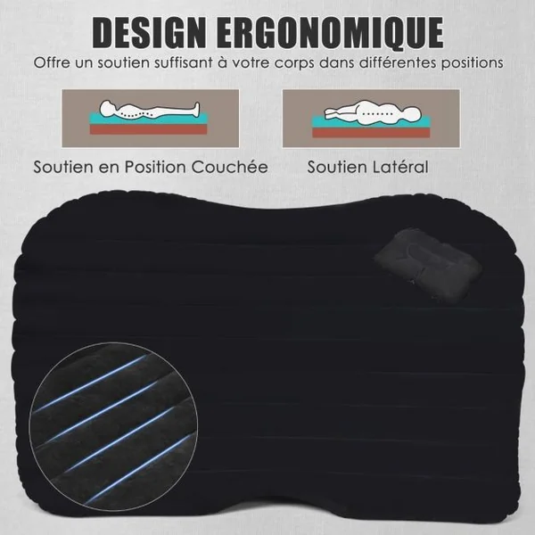Matelas Gonflable Voiture avec Pompe Électrique Lit Gonflable Surface de Flocage Étanche pour Camping Voyage Charge 300KG