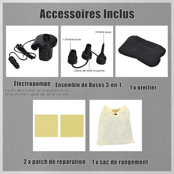 Matelas Gonflable Voiture avec Pompe Électrique Lit Gonflable Surface de Flocage Étanche pour Camping Voyage Charge 300KG