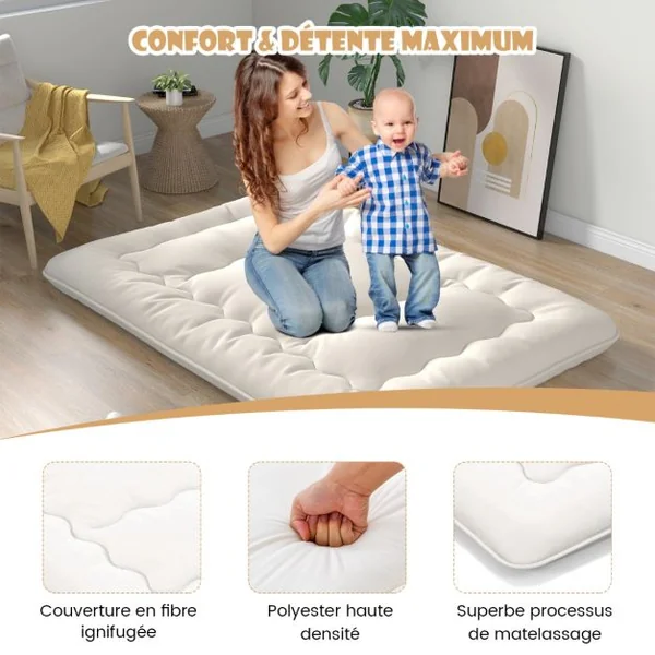 Matelas Roulé Au Sol avec Housse Lavable Matelas de Couchage Portable et Pliable avec Sac de Transport Double/Twin 7 Couleurs au Choix