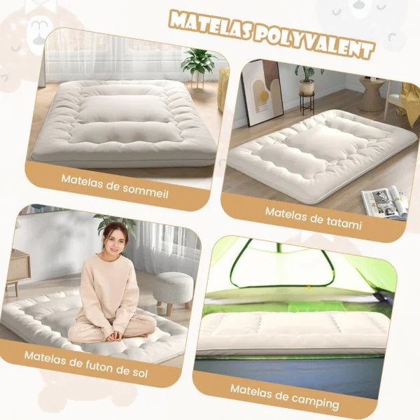 Matelas Roulé Au Sol avec Housse Lavable Matelas de Couchage Portable et Pliable avec Sac de Transport Double/Twin 7 Couleurs au Choix