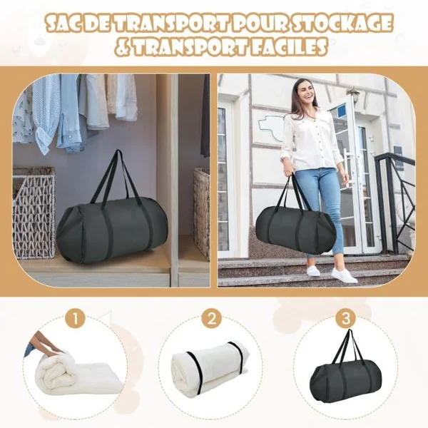 Matelas Roulé Au Sol avec Housse Lavable Matelas de Couchage Portable et Pliable avec Sac de Transport Double/Twin 7 Couleurs au Choix
