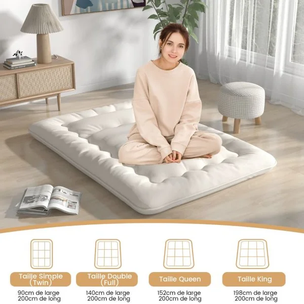 Matelas Roulé Au Sol avec Housse Lavable Matelas de Couchage Portable et Pliable avec Sac de Transport Double/Twin 7 Couleurs au Choix