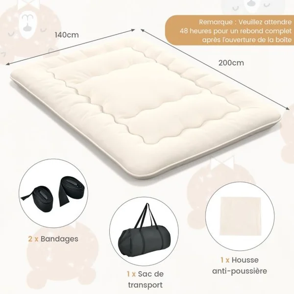 Matelas Roulé Au Sol avec Housse Lavable Matelas de Couchage Portable et Pliable avec Sac de Transport Double/Twin 7 Couleurs au Choix