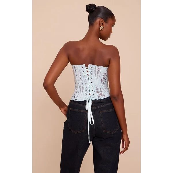 Menthe Corset En Dentelle Florale Transparente Texturée