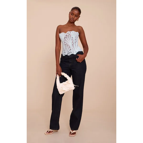 Menthe Corset En Dentelle Florale Transparente Texturée
