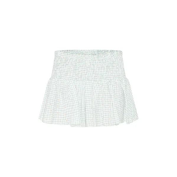 Menthe Mini-jupe Sauge À Carreaux Vichy Avec Broderie Anglaise Et Taille Froncée