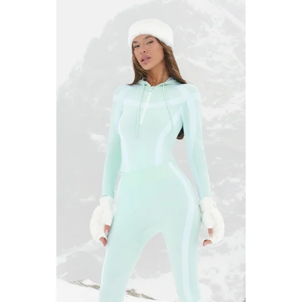 Menthe Prettylittlething Ensemble Ski Body Et Legging Sans Couture Avec Coutures Contrastées