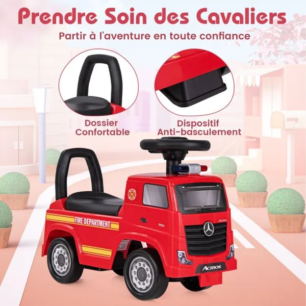 Mercedes-Benz Camion de Pompier Porteur Enfant avec Voyant d’Alarme Voiture à Pousser Bébé avec Musique Charge 23kg pour 2-6 Ans Rouge