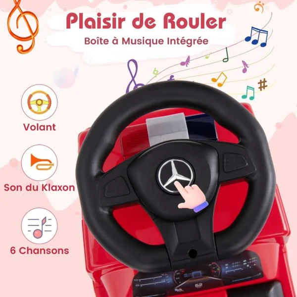 Mercedes-Benz Camion de Pompier Porteur Enfant avec Voyant d’Alarme Voiture à Pousser Bébé avec Musique Charge 23kg pour 2-6 Ans Rouge