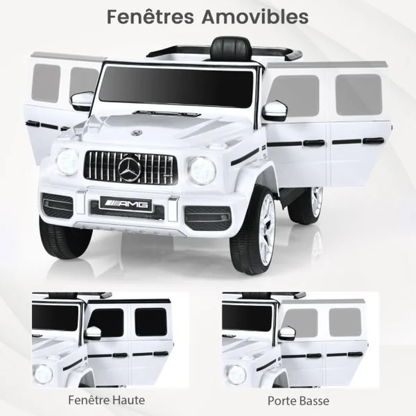 Mercedes-Benz G63 Voiture Électrique 12 V pour Enfants 2 Moteurs Vitesse Max 5 km/h Télécommande Lumières LED MP3 Blanc/Noir
