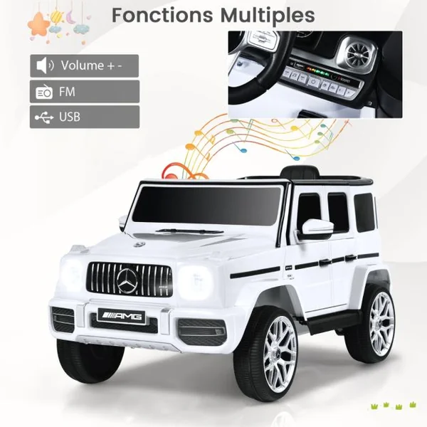 Mercedes-Benz G63 Voiture Électrique 12 V pour Enfants 2 Moteurs Vitesse Max 5 km/h Télécommande Lumières LED MP3 Blanc/Noir