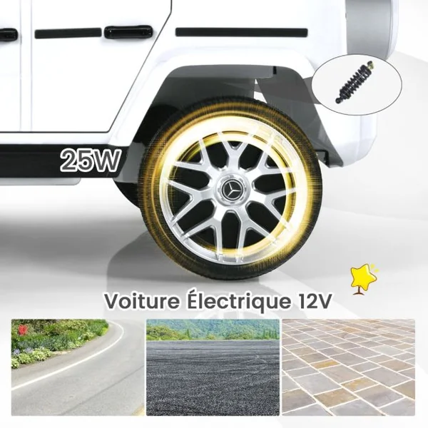 Mercedes-Benz G63 Voiture Électrique 12 V pour Enfants 2 Moteurs Vitesse Max 5 km/h Télécommande Lumières LED MP3 Blanc/Noir