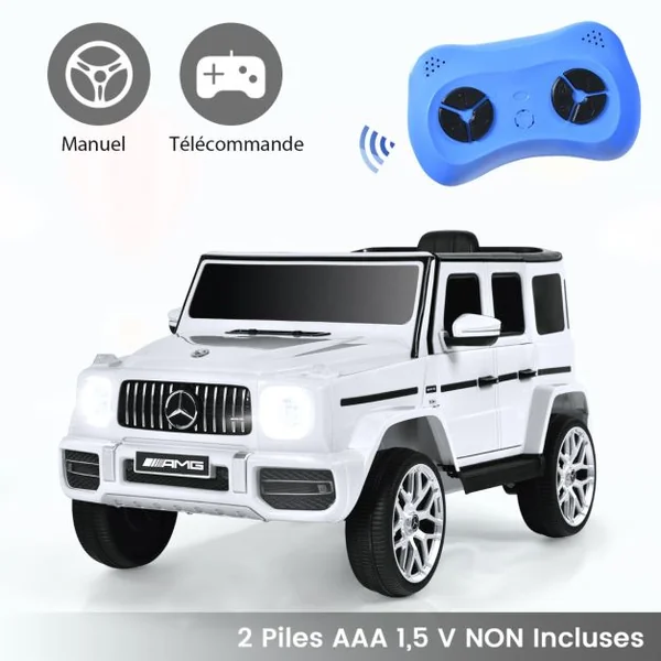 Mercedes-Benz G63 Voiture Électrique 12 V pour Enfants 2 Moteurs Vitesse Max 5 km/h Télécommande Lumières LED MP3 Blanc/Noir