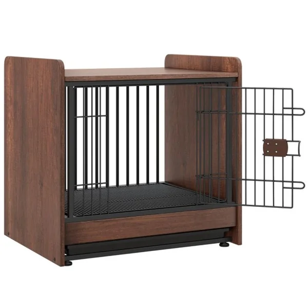 Meuble Cage pour Chien de Petite et Moyenne Taille Cage d'Intérieur pour Chien avec Plateau Amovible Porte Verrouillable Marron Rustique