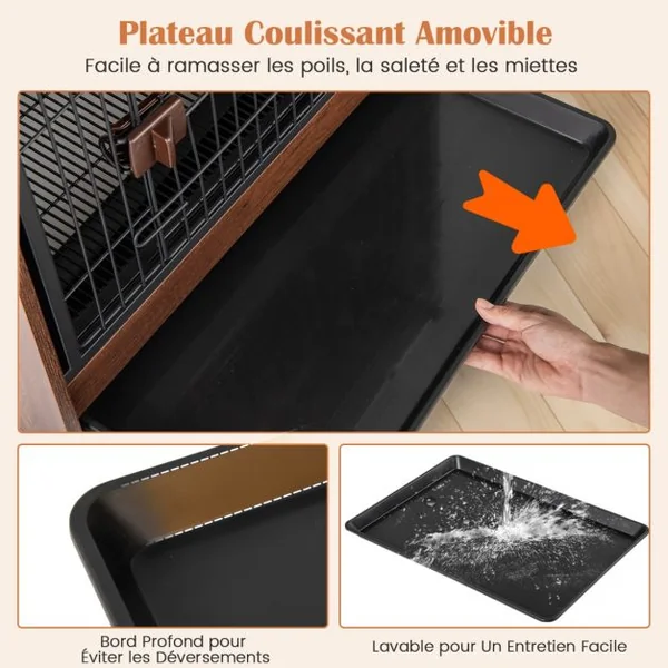 Meuble Cage pour Chien de Petite et Moyenne Taille Cage d'Intérieur pour Chien avec Plateau Amovible Porte Verrouillable Marron Rustique