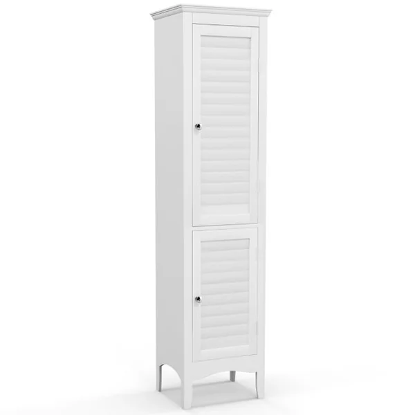 Meuble Colonne de Salle de Bain avec 2 Portes et 5 Tiroirs Étagères Réglable pour Salle de Bain Salon 38 x 33 x 160 cm Blanc