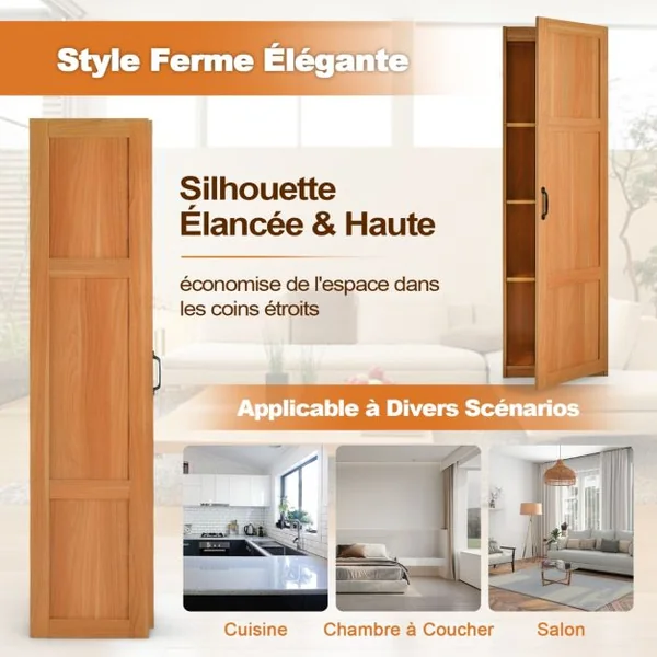 Meuble Colonne de Salle de Bain avec 4 Étagères de Rangement Armoire de Rangement Verticale avec Porte 45,5 x 36 x 153 cm Naturel