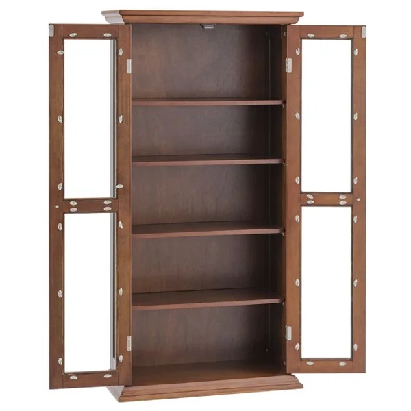 Meuble de Rangement Armoire Multimédia en Bois Rustique avec 2 Portes en Verre et Étagères Réglables pour 100 CD DVD