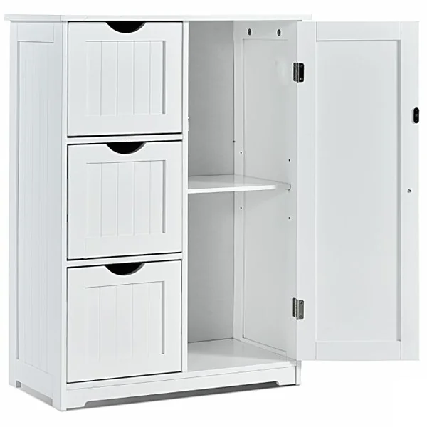 Meuble de Rangement avec 3 Tiroirs&1 Placard Étagère Réglable pour Salon Salle de Bain Chambre Bureau 60x30x81 cm Noir/Gris/Blanc
