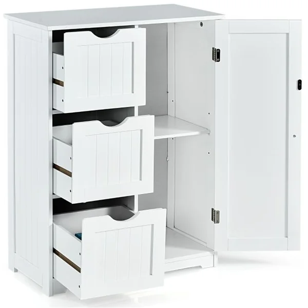Meuble de Rangement avec 3 Tiroirs&1 Placard Étagère Réglable pour Salon Salle de Bain Chambre Bureau 60x30x81 cm Noir/Gris/Blanc