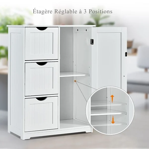 Meuble de Rangement avec 3 Tiroirs&1 Placard Étagère Réglable pour Salon Salle de Bain Chambre Bureau 60x30x81 cm Noir/Gris/Blanc