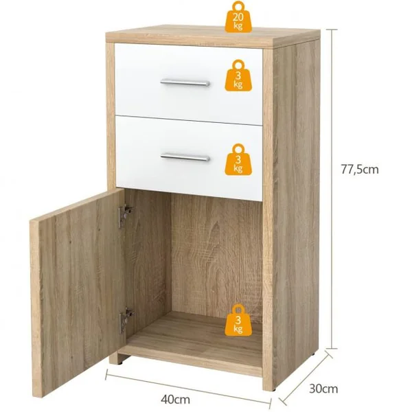 Meuble de Rangement avec 3 Tiroirs 40 x 30 x 77,5 cm (L x l x H) Utilisation Polyvalente Table d'Appoint Table de Chevet de Style Moderne